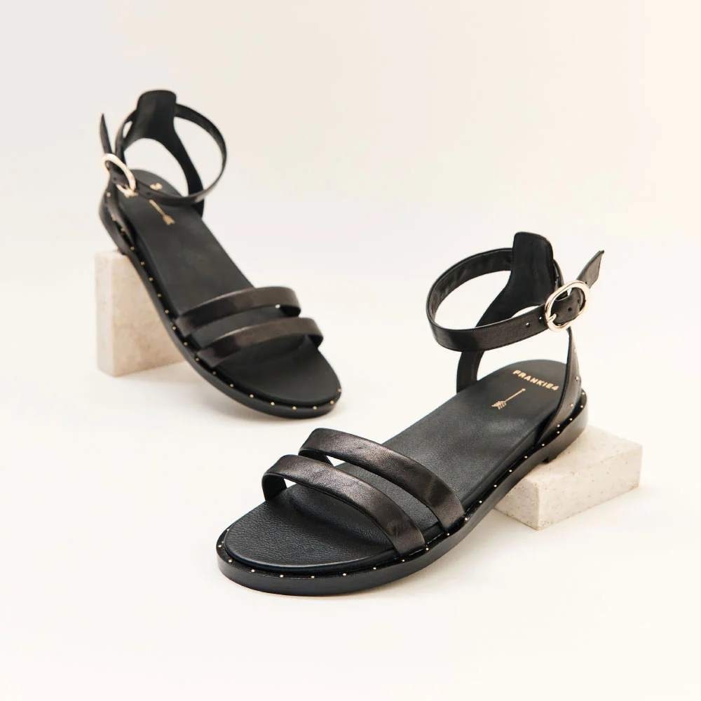 NEW FRANKIE4 Black Patterson Leather Flat Sandals Strappy Size 7
